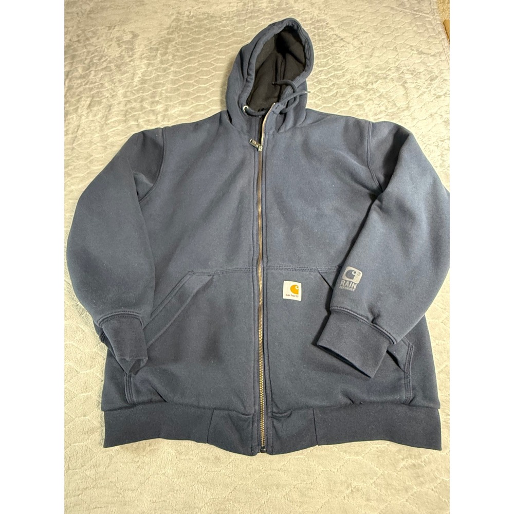 Carhartt Rain Defender Heavyweight Full Zip Hoodie Navy Blue Mens XL Y2K Work